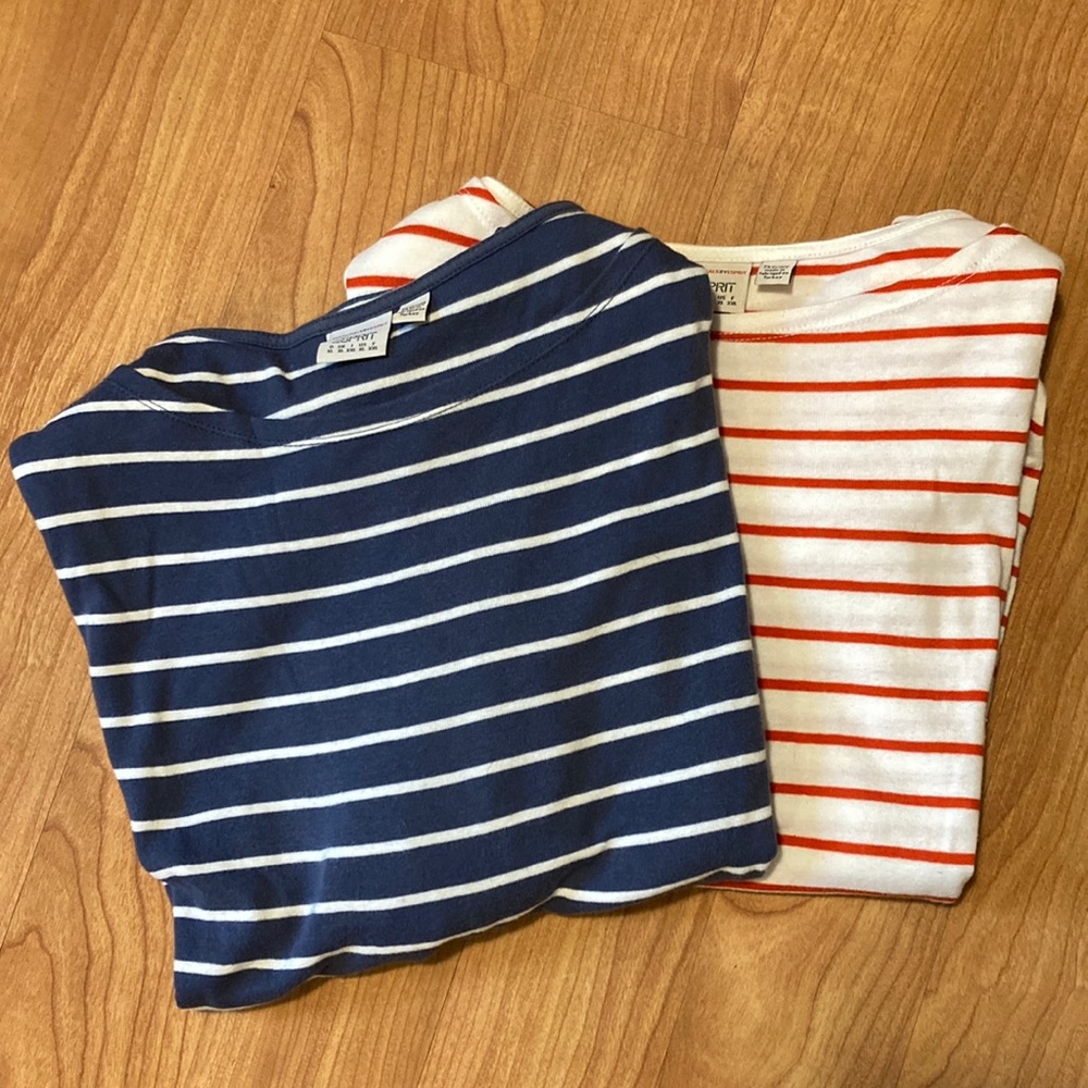 Set/2 Vintage Esprit L/S Striped Tees - XL